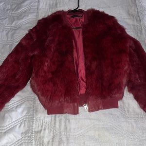 Burgundy faux fur jacket